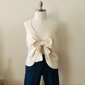 NWT MINKPINK Reversible Bow Tie Cropped Cami Top Cream Beige Summer Size S